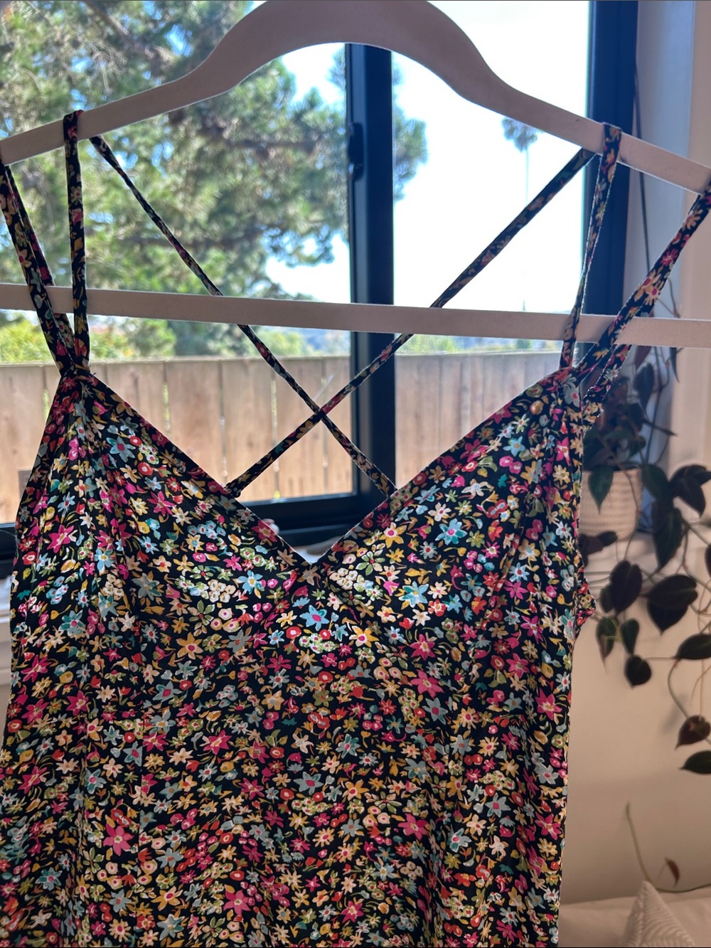 Zara Black Floral Maxi Slip Dress with Pink & Green & Blue Accents size medium - Picture 6 of 9